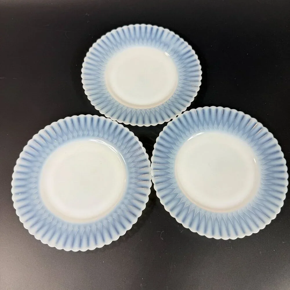 Macbeth-Evans Petalware Monax White Ribbed Edge Bread & Butter Plates Set Of 3
